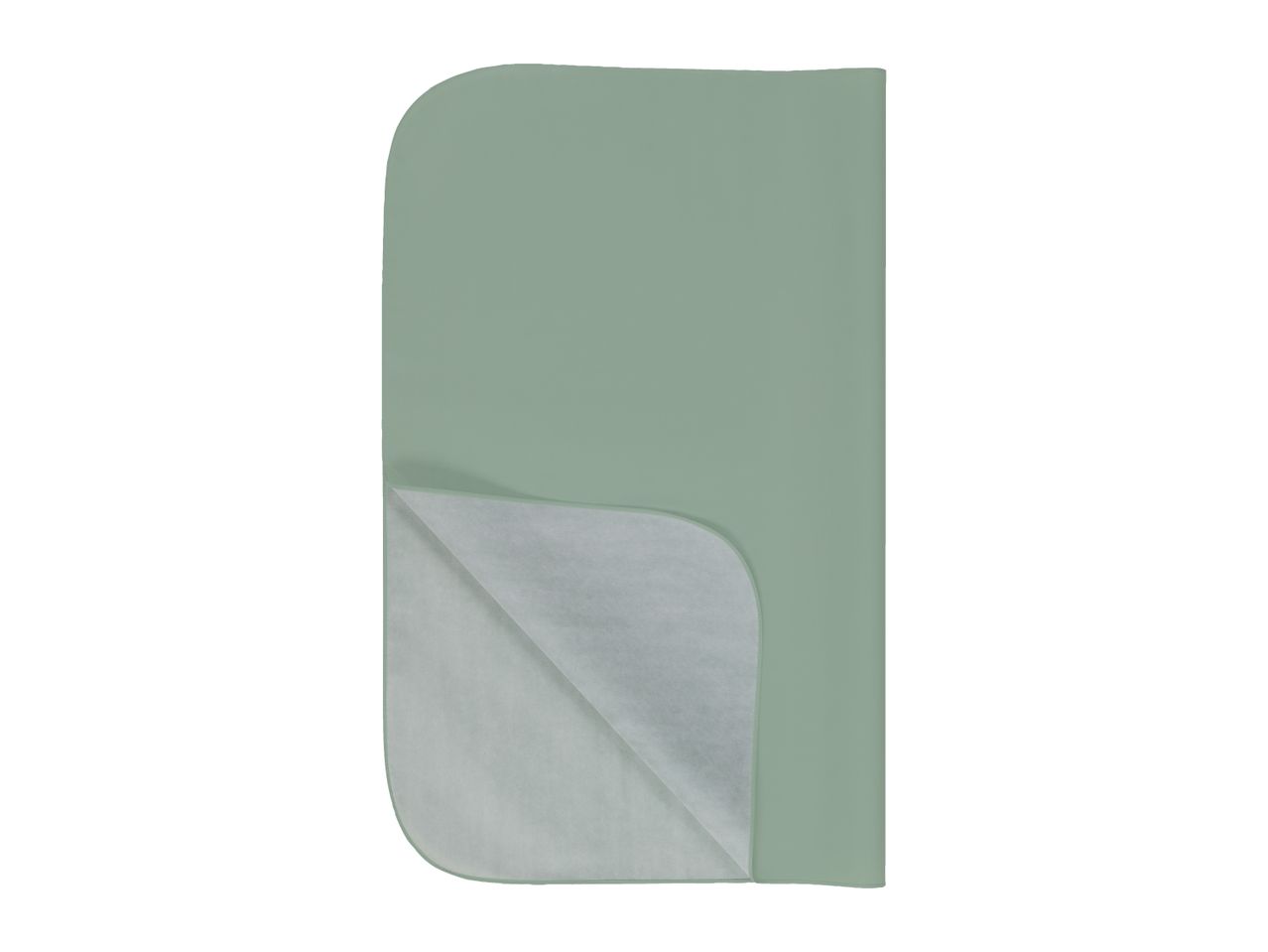 A folded, light green, waterproof mattress protector with rounded corners.
