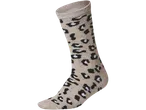 Bēša zeķe ar melnbaltu leoparda apdruku