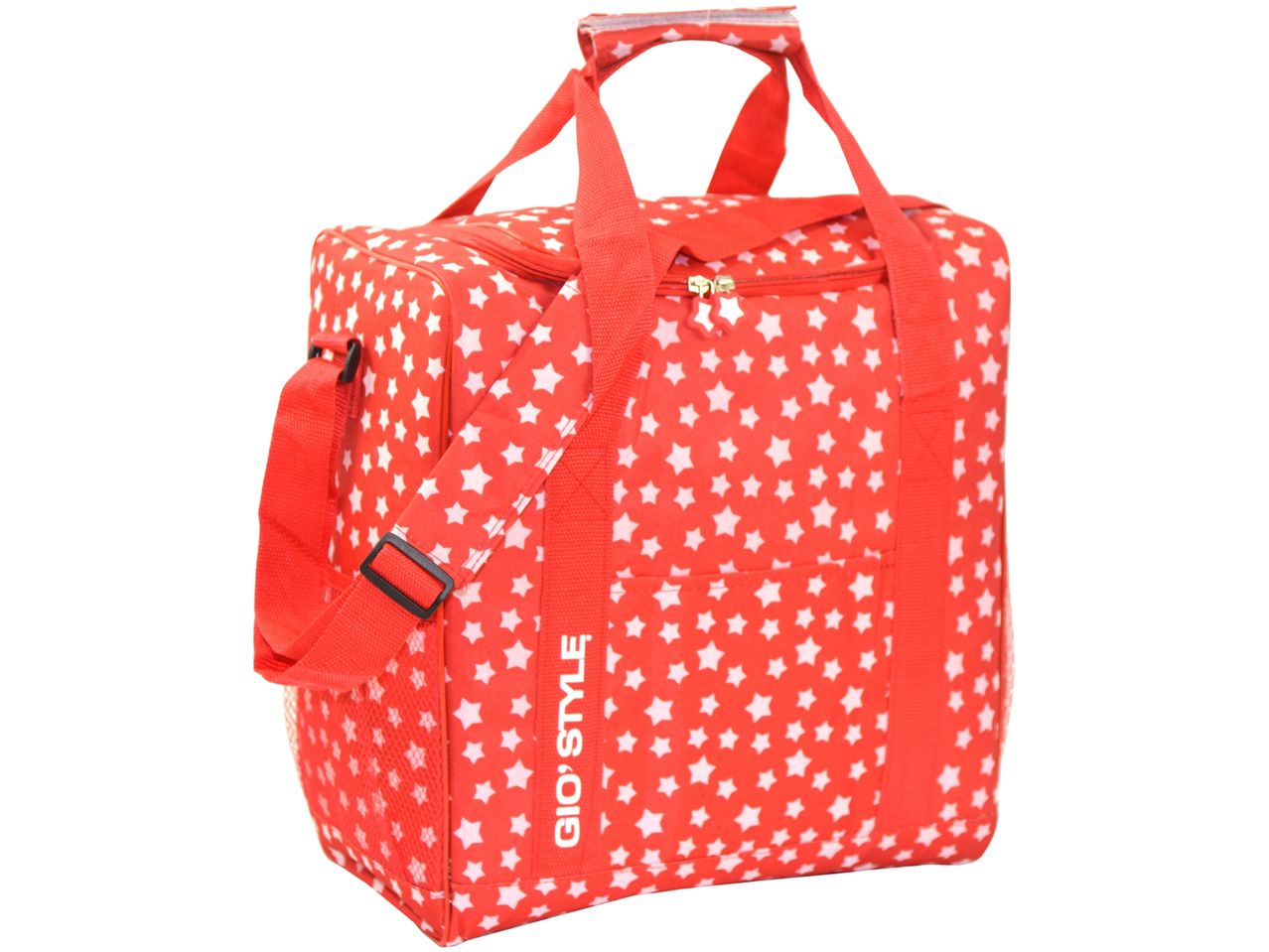 Red and white Thermal Bag with a shoulder strap