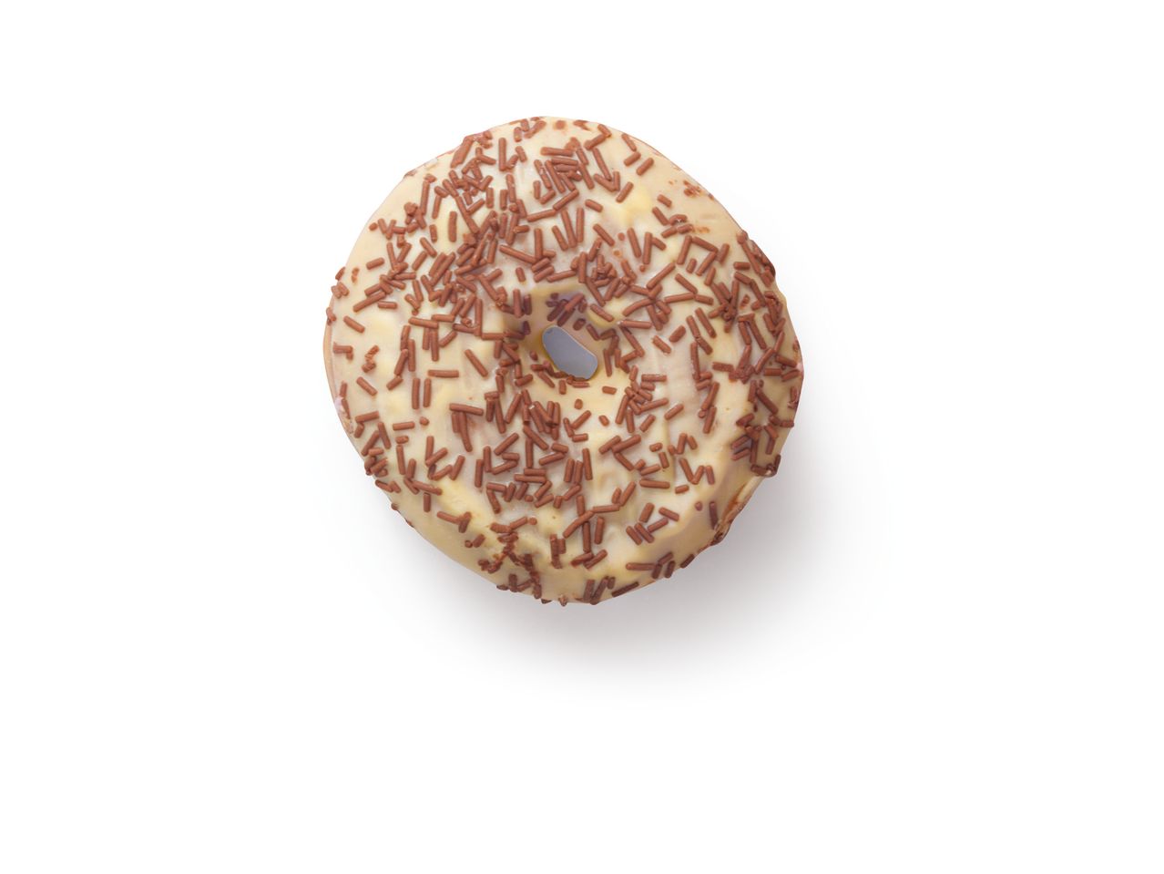 Късметче с бяла глазура и шоколадови пръски.