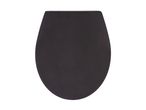 Dark grey toilet seat with a textured finish, viewed from above.