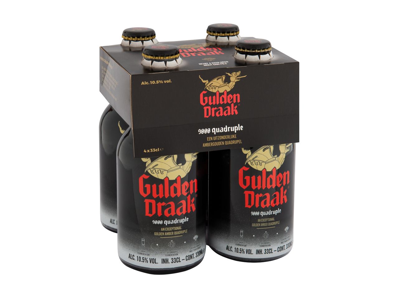 Συσκευασία τεσσάρων μπουκαλιών μπύρας Gulden Draak 9000 Quadruple.