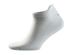 White ankle sock with textured patterns for breathability and support.