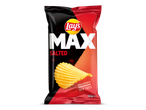 Zak gezouten geribbelde chips met de tekst 'MAX SALTED' en 'MAX CRUNCH MAX TASTE'.
