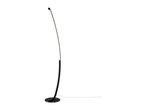 Modern black curved LED floor lamp with a round base