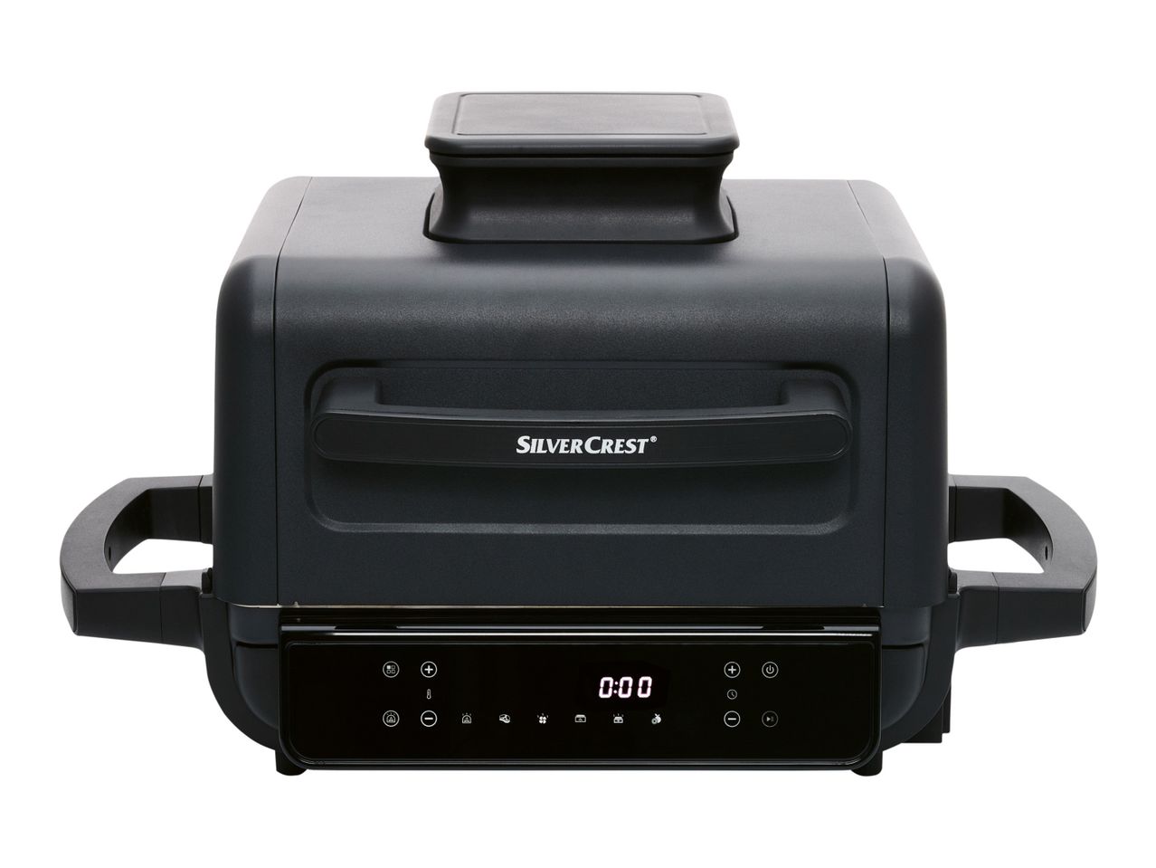 SilverCrest electric grill with digital control panel.
