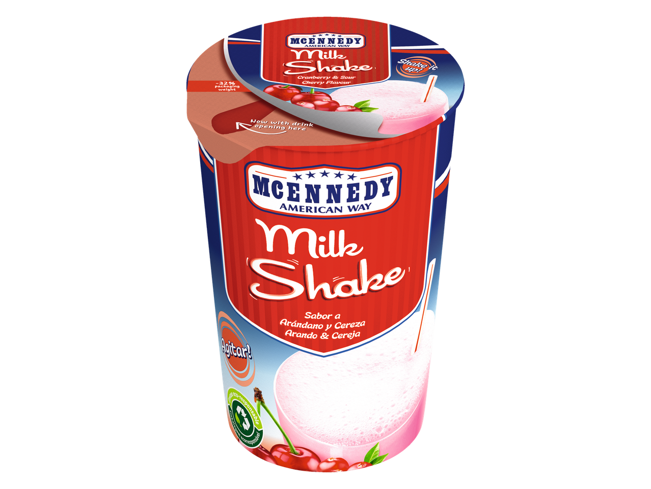 Milk Shake McKennedy American Way sabor cranberry e cereja.