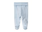 Light blue baby footed pants with a wide, ribbed waistband
