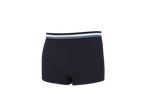 Boxers pretos com cós elástico listrado branco e cinzento.