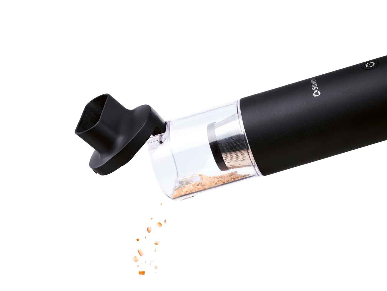 Silvercrest handheld mini vacuum cleaner emptying its contents