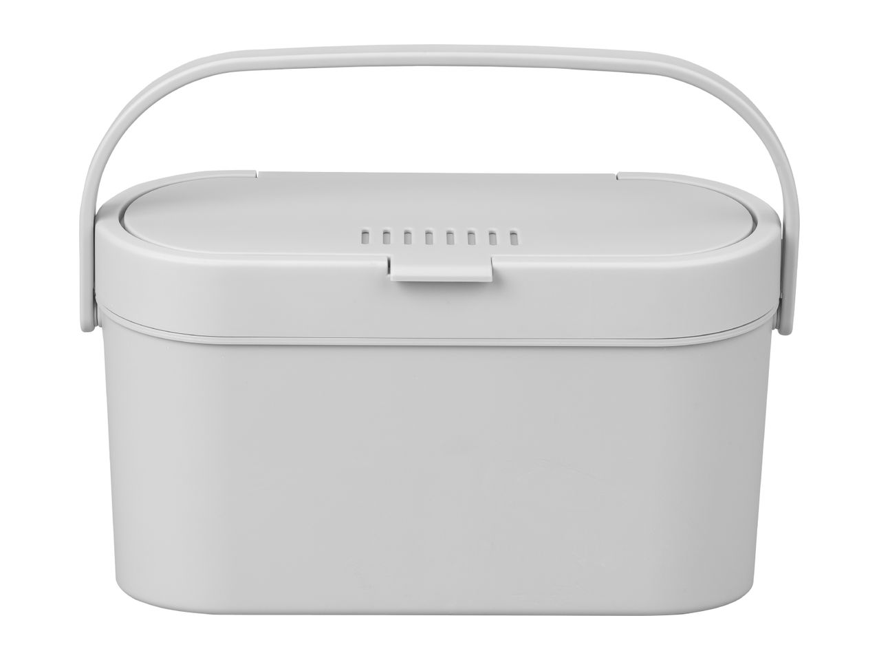 Light grey plastic compost bin with a carrying handle