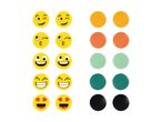 Sæt med emojis og farvede øreringe.