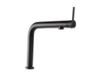 Schwarzer, gebogener Küchenwasserhahn.