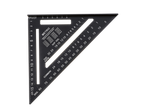 Parkside® Measuring Assortment: Black speed square with metric and degree markings, common rafter conversion tables.