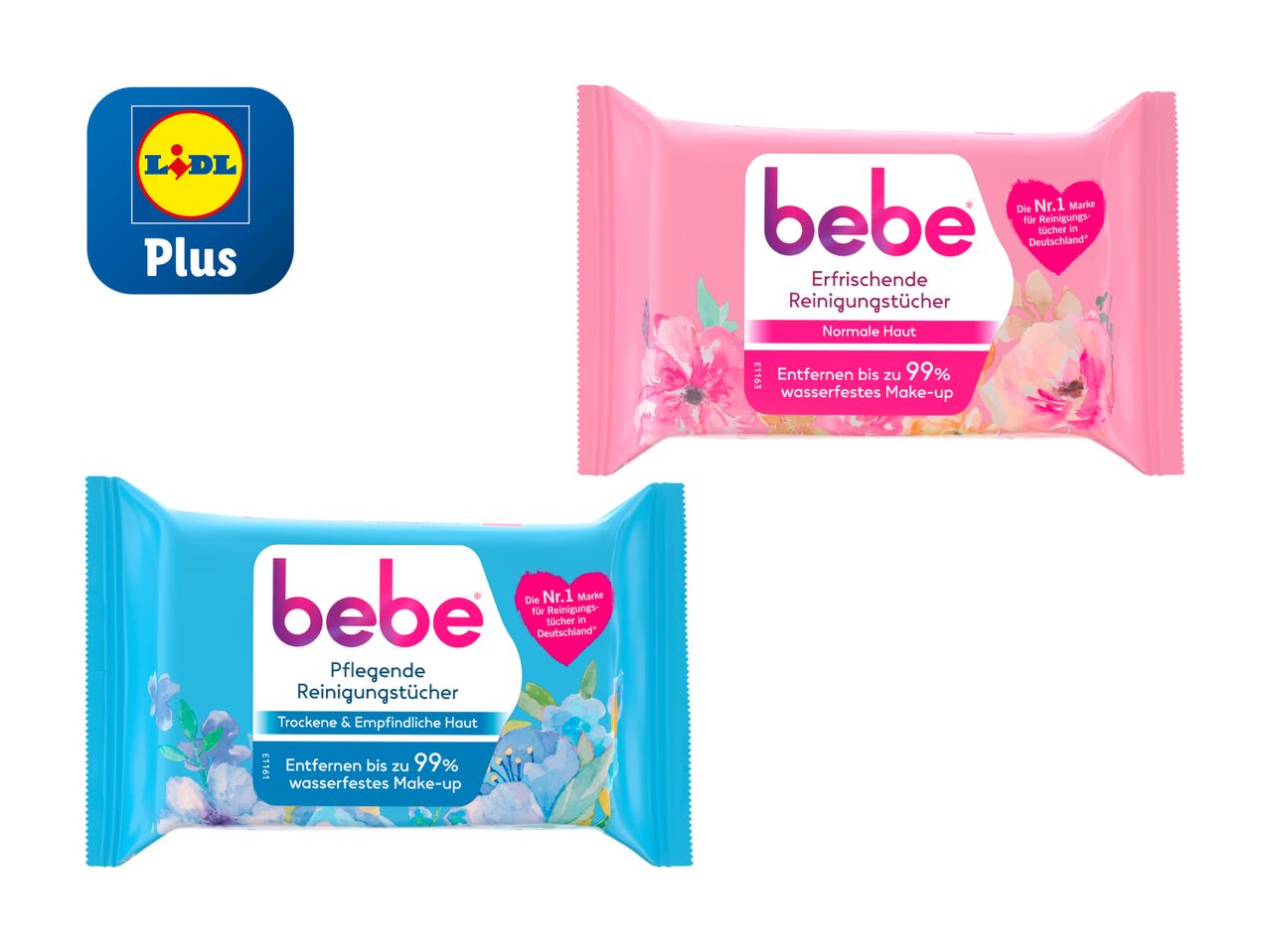 Lingettes démaquillantes Bebe pour peaux normales et sèches, vendues chez Lidl Plus.