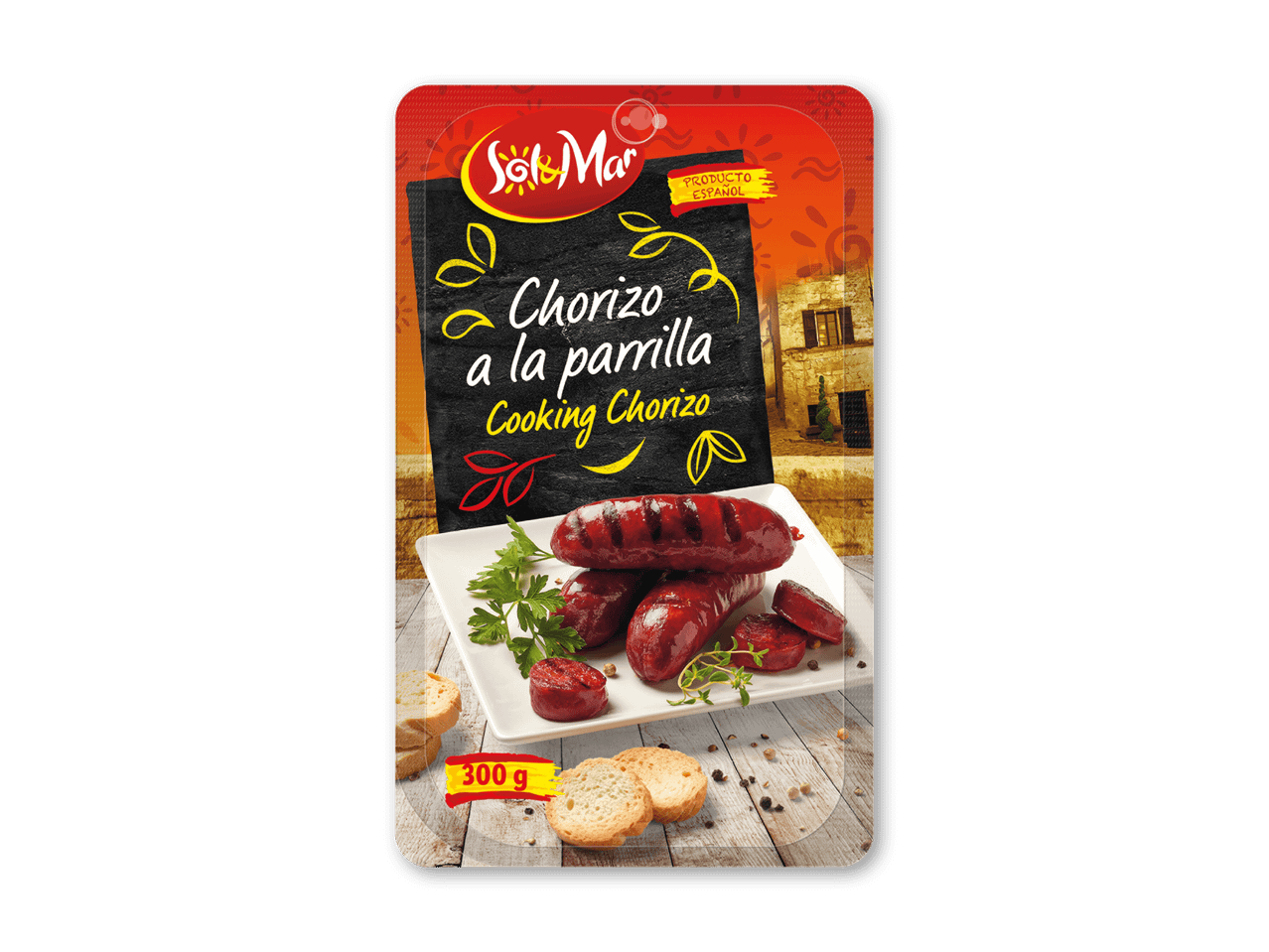 Pakket chorizo til grillen med brød og persille, 300g.
