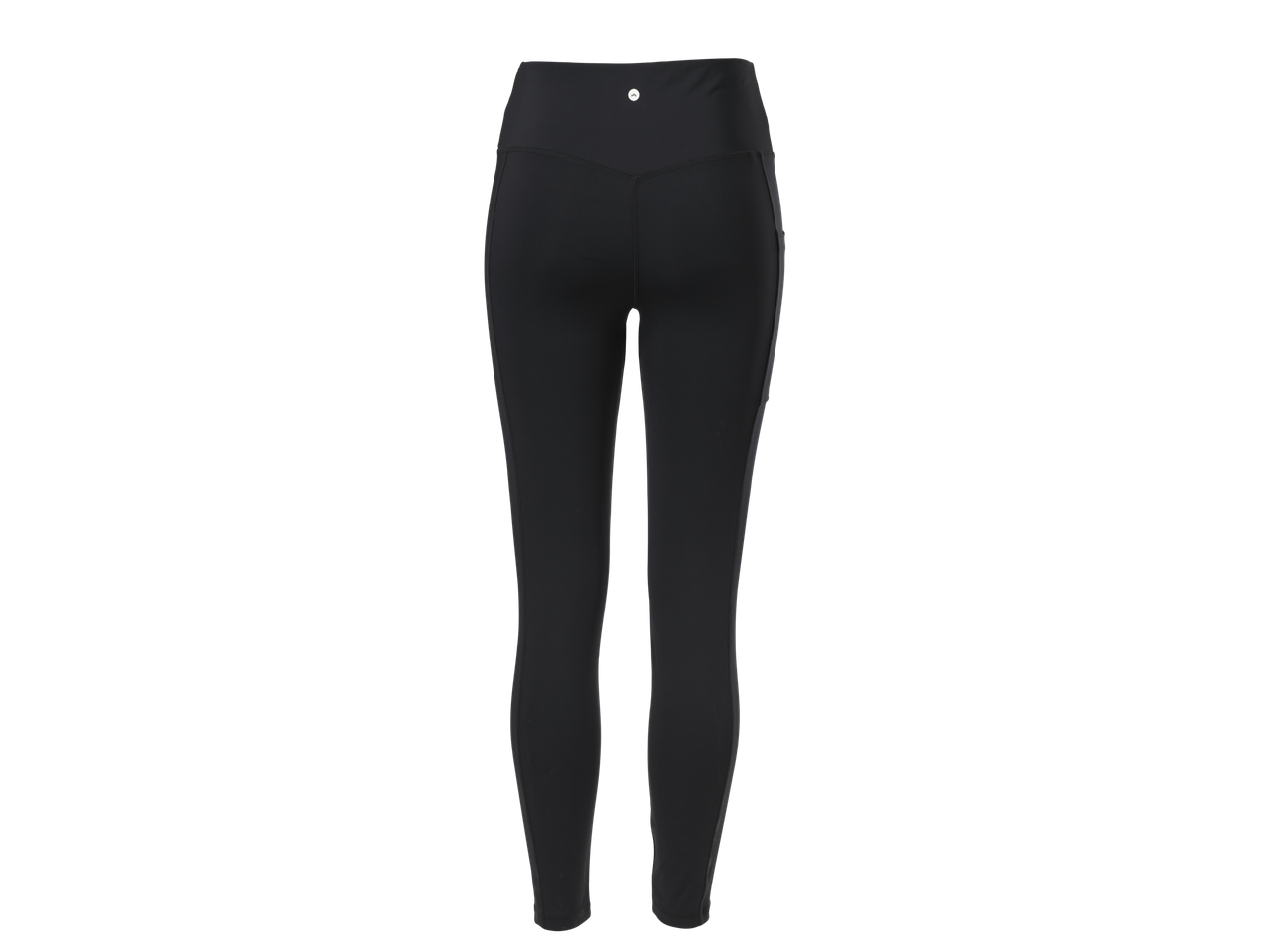 Leggings desportivas pretas CRIVIT para mulher com cintura alta e bolso lateral.