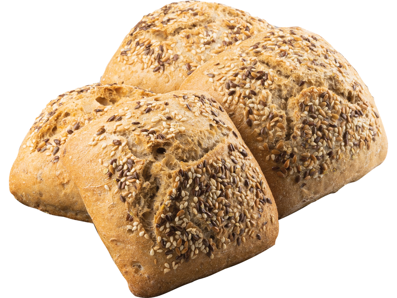 Fyrkantiga bröd med sesam- och linfrön.