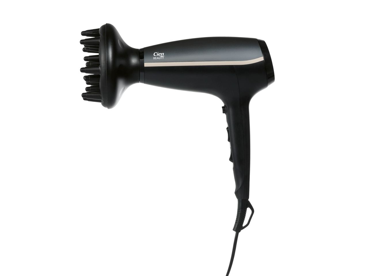 Asciugacapelli nero con diffusore e logo Cien Beauty