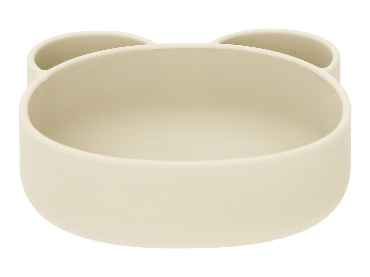 Cream-colored silicone bowl with bear ears design for babies or toddlers.