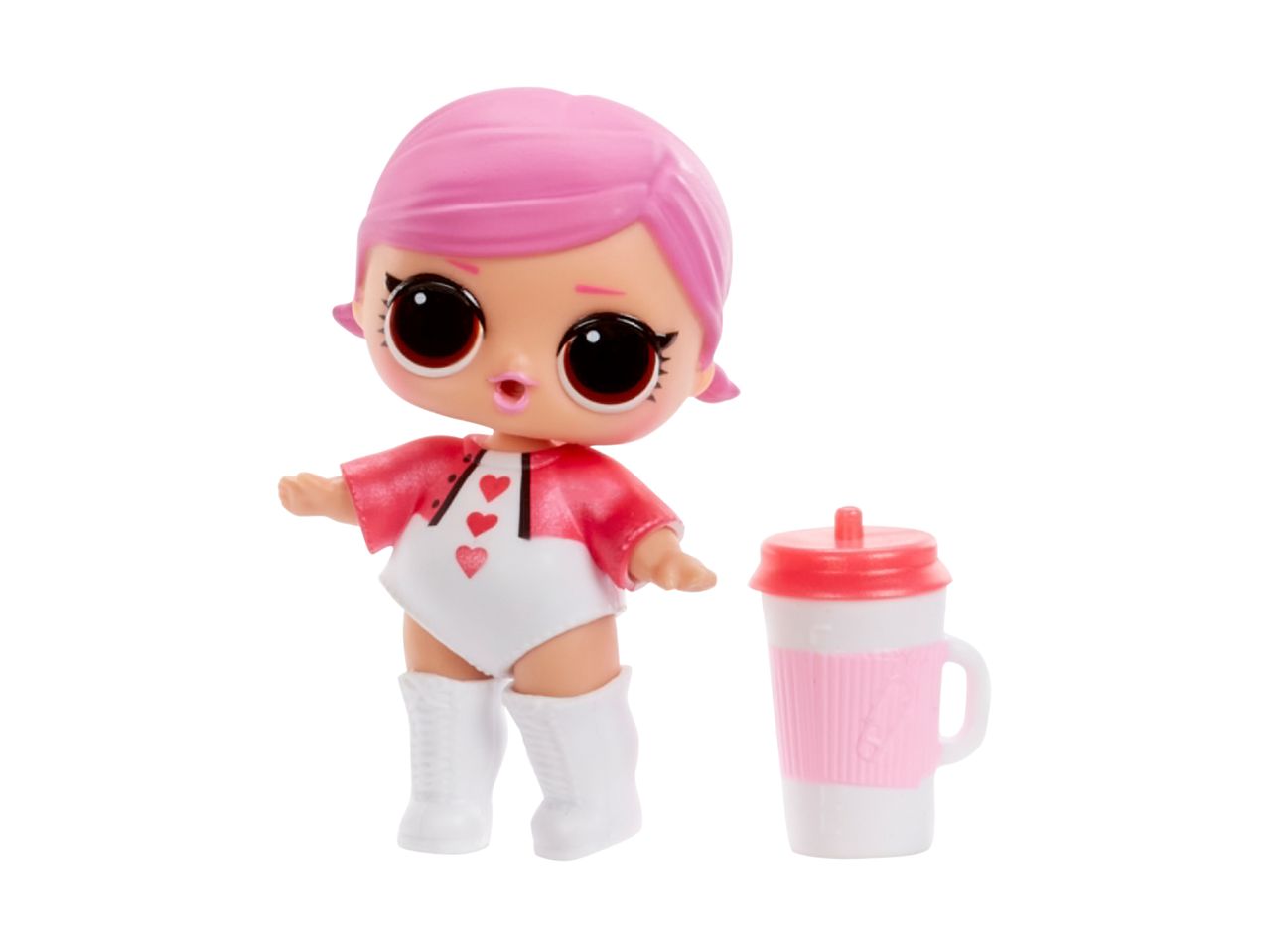 LOL Surprise! Lil Sis doll with pink hair and accessories.