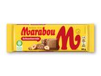 Gul chokoladebar med hasselnødder, mærket som bæredygtigt fremskaffet kakao.