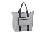 Light grey foldable shopping bag with black handles and a front pocket.