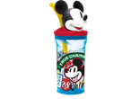 Mickey Mouse bottle with a red lid and yellow straw, featuring 'TRUE CHAMP' text.