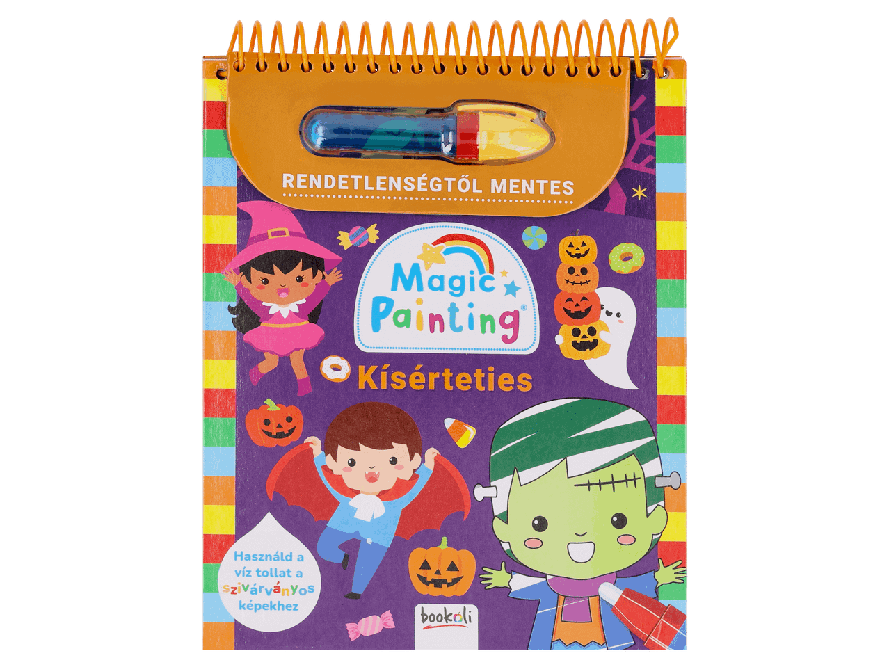 Kísérteties témájú, vízzel színezhető Magic Painting kifestőkönyv ecsettel.