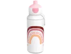Witte Mepal drinkfles met regenboogpatroon, hartjes en sterren.