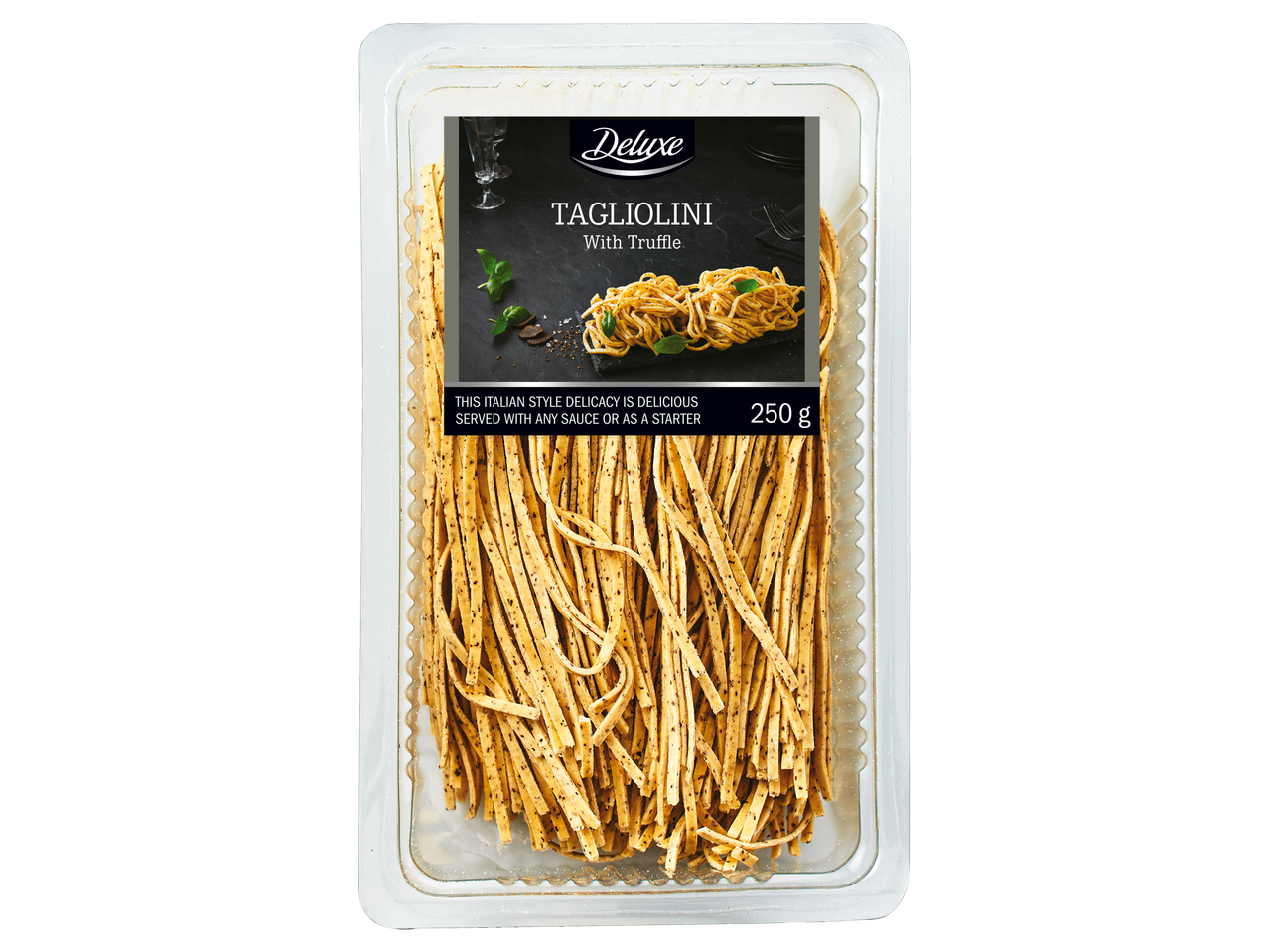 Deluxe tagliolini ar trifeles 250g iepakojumā.