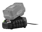 A Parkside X20V Team battery charging on a black charger.