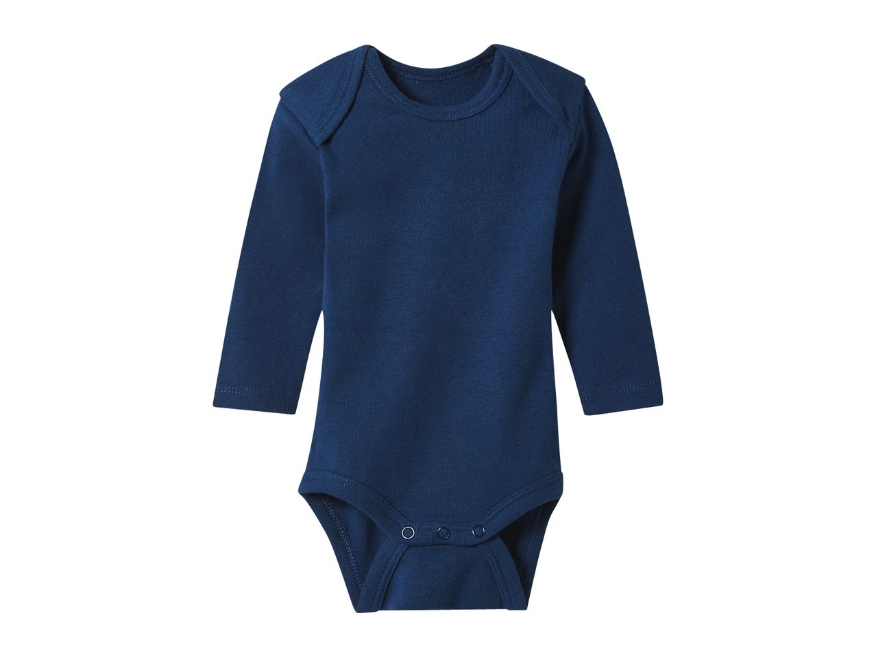 Dark blue long-sleeved baby bodysuit with snap closures