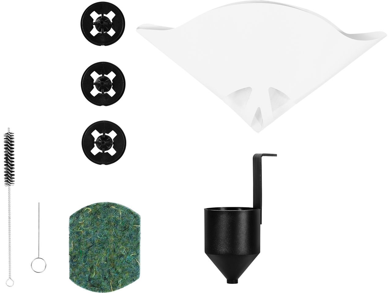 Sandblaster cleaning kit with filter, brushes, and replacement parts.