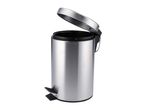 Stainless steel pedal bin with an open lid, featuring a black inner bucket and foot pedal.