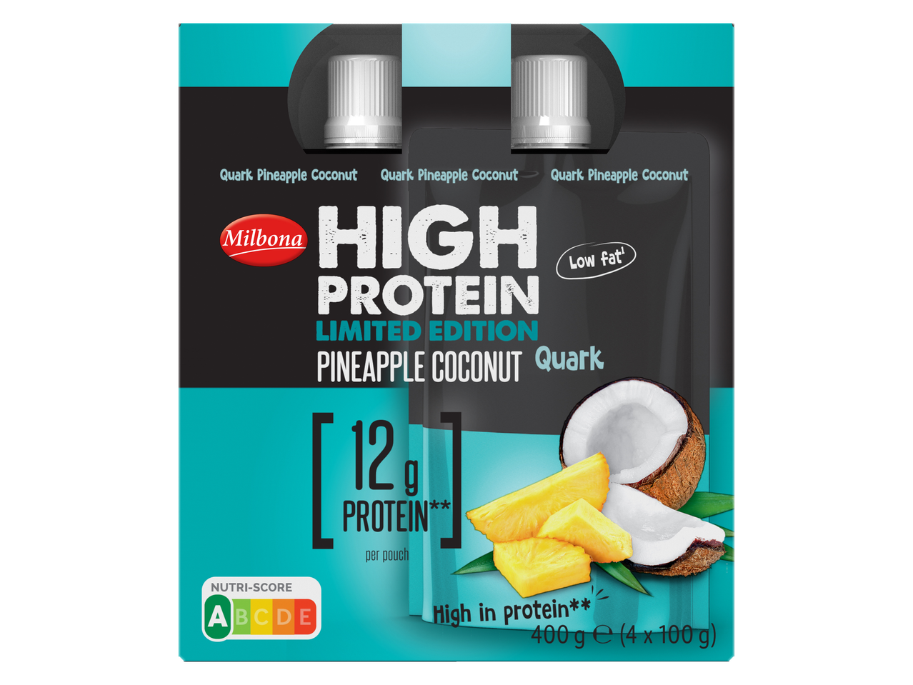 Milbona's limited edition: Hoge proteïne Quark met ananas en kokos, laag in vet.