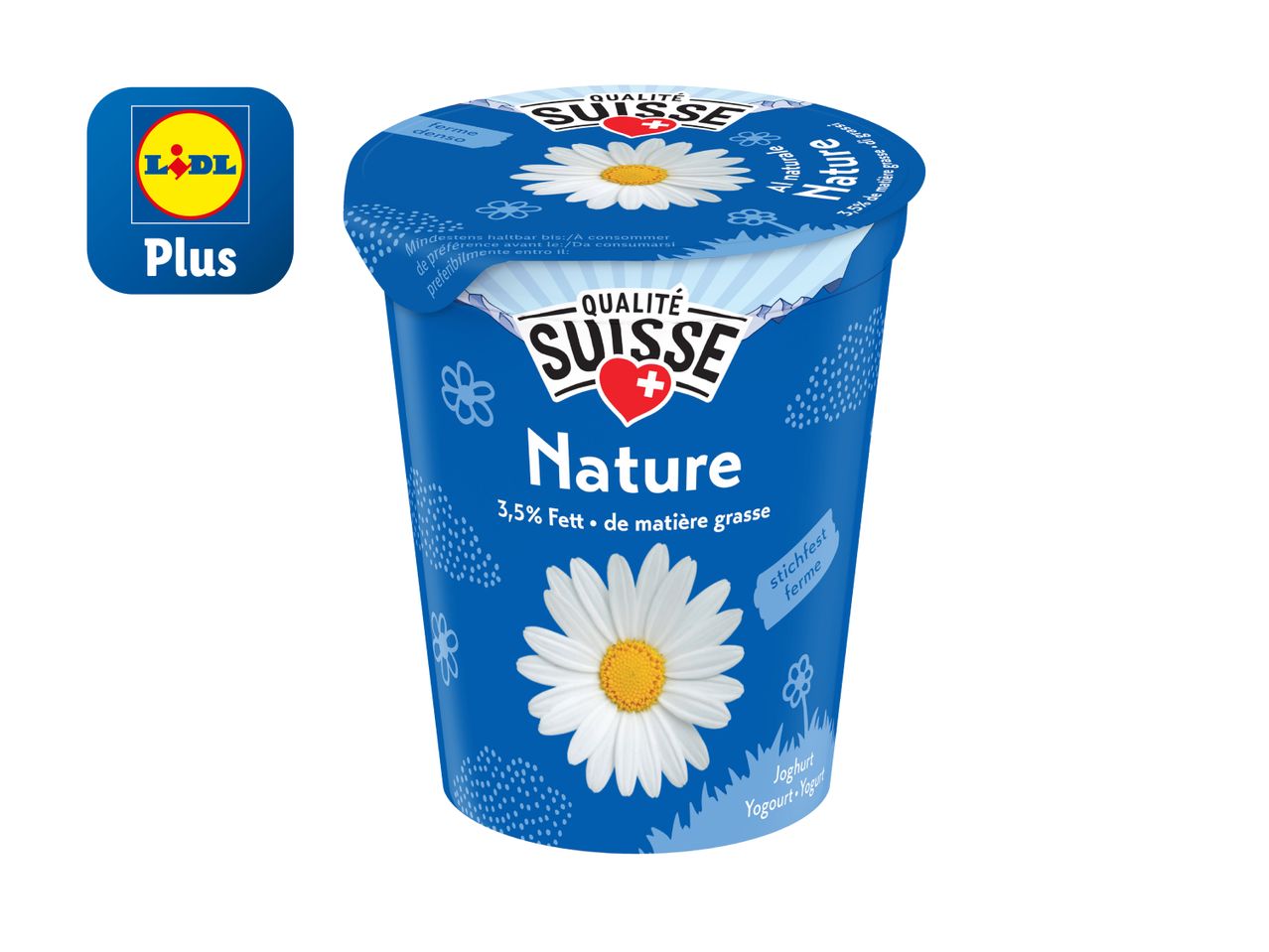 LIDL Plus Naturjoghurt von Qualité Suisse im Becher.