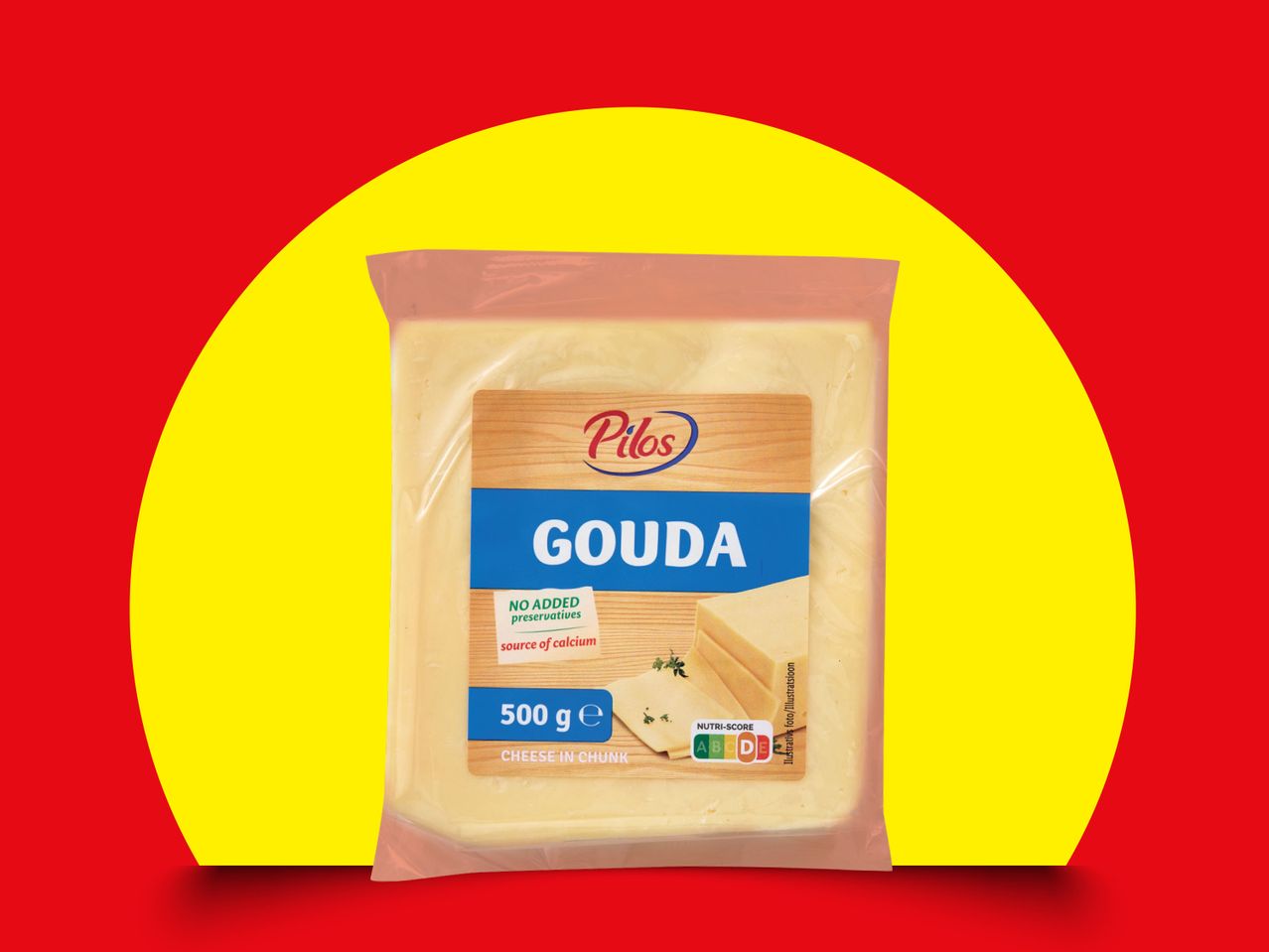 Pilos Gouda sūrio gabalas, 500 g, be pridėtinių konservantų, kalcio šaltinis.