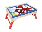 Wooden lap tray with red legs and a blue frame, featuring Spider-Man, Ghost-Spider, and Spin.