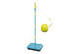 Swingball Lite set with a blue pole, yellow spiral, and yellow ball on a blue base.