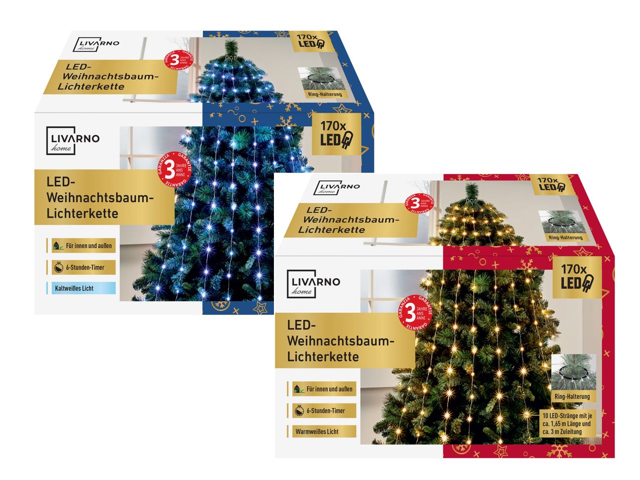 LIVARNO home LED-Weihnachtsbaum-Lichterketten in Kaltweiß und Warmweiß