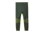 Dark green leggings with bright green accents and textured panels
