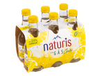 Six pequenas garrafas de água com gás sabor limão Naturis.