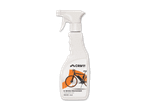 Weiße Sprühflasche mit E-Bike-Reiniger, 500 ml, mit orangefarbenem E-Bike-Motiv.