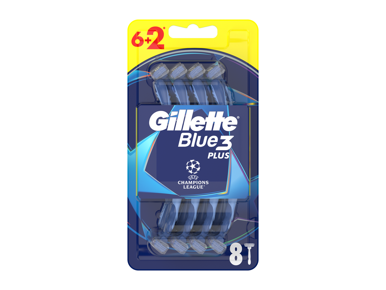 Pachet de 8 aparate de ras de unică folosință, 6+2, cu tematică UEFA Champions League.