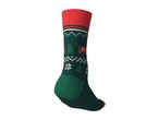 Festive green and red Christmas sock with a dachshund and tree pattern