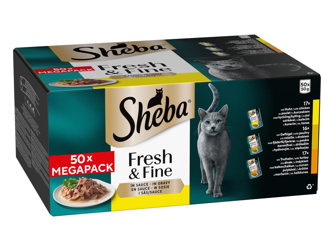 Sheba Fresh & Fine macskaeledel 50x 50g-os megapakolásban.