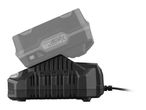 A Parkside X 20V Team battery partially inserted into a black charger.