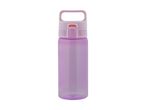 A purple plastic water bottle with a carrying handle.
