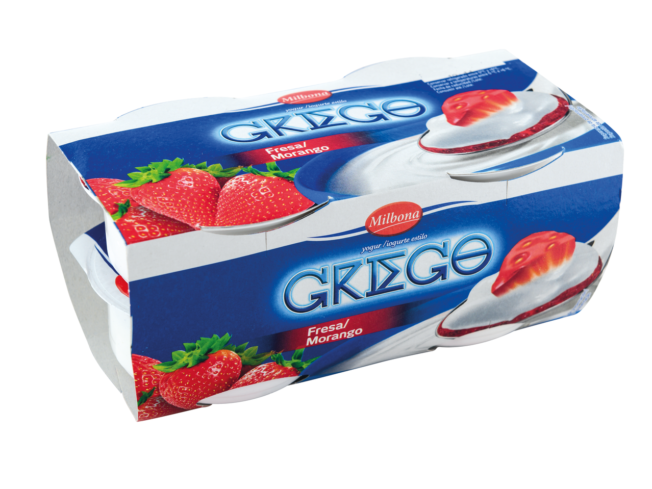 Iogurte grego Milbona com morango.